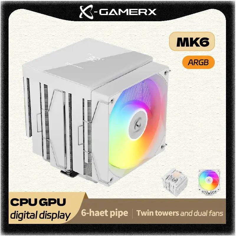 Power Train X-GAMERX MK6 Dual Tower CPU Cooler ARGB digital display six Heat Air Cooling For LGA1700 115X AM5
