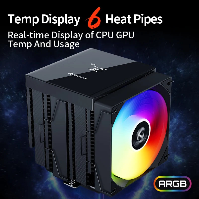 Power Train X-GAMERX MK6 Dual Tower CPU Cooler ARGB digital display six Heat Air Cooling For LGA1700 115X AM5