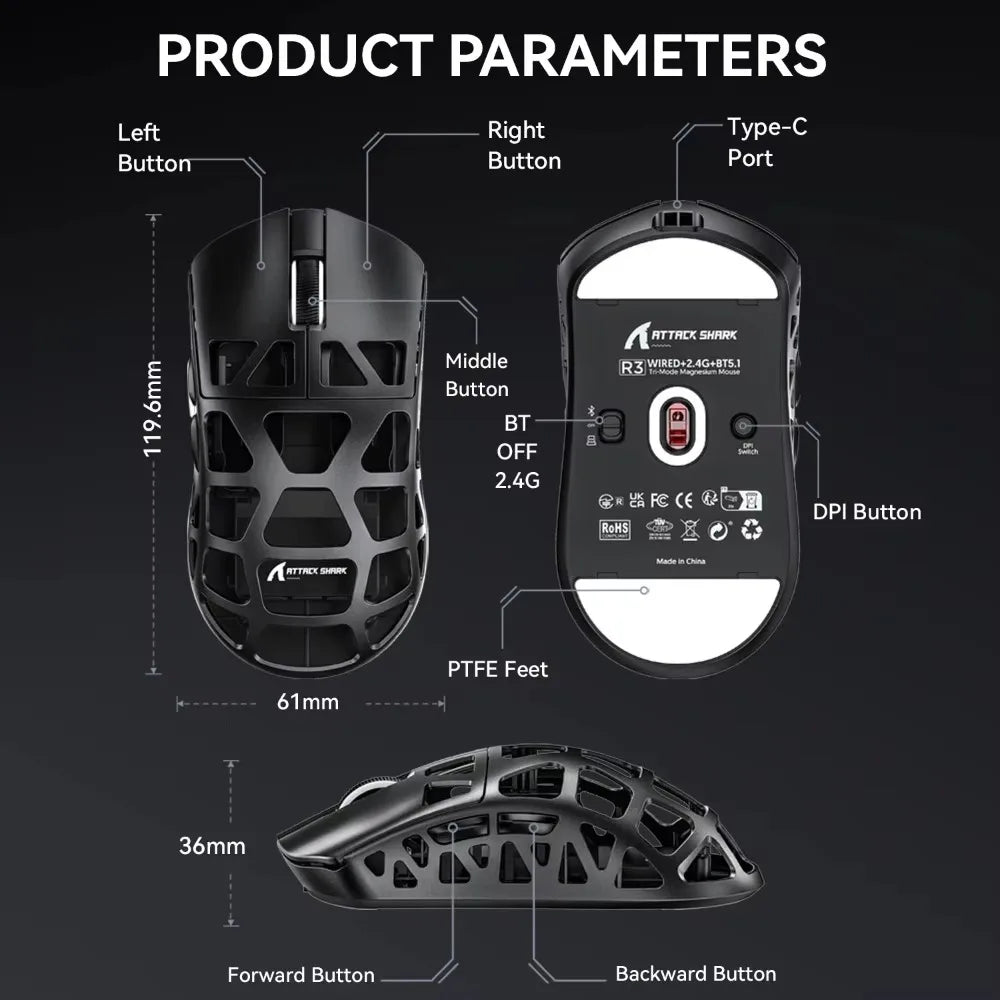 Attack Shark R3 Wireless Gaming Mouse Sensor 26000 DPI