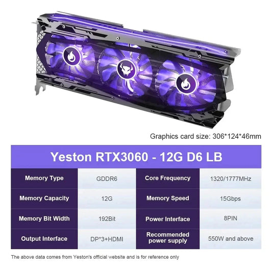 Used NVIDIA Graphics Card Geforce RTX 3060 12G placa de video 3060 GDDR6 192bit Video Card RGB Computer Desktop GPU RTX